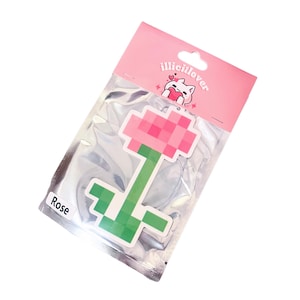 Pink Kawaii Gamer Pixel Flower Rose Scented Hanging Car Air Freshener | Car Accessory