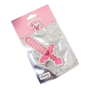 Pink Kawaii Gamer Pixel Sword Cherry Scented Hanging Car Air Freshener | Car Accessory