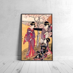Póster japonés, Gotenyama no Hanami Hidari de Utamaro Kitagawa, Cartel Vintage, Arte asiático, Decoración de pared, Regalo para ella