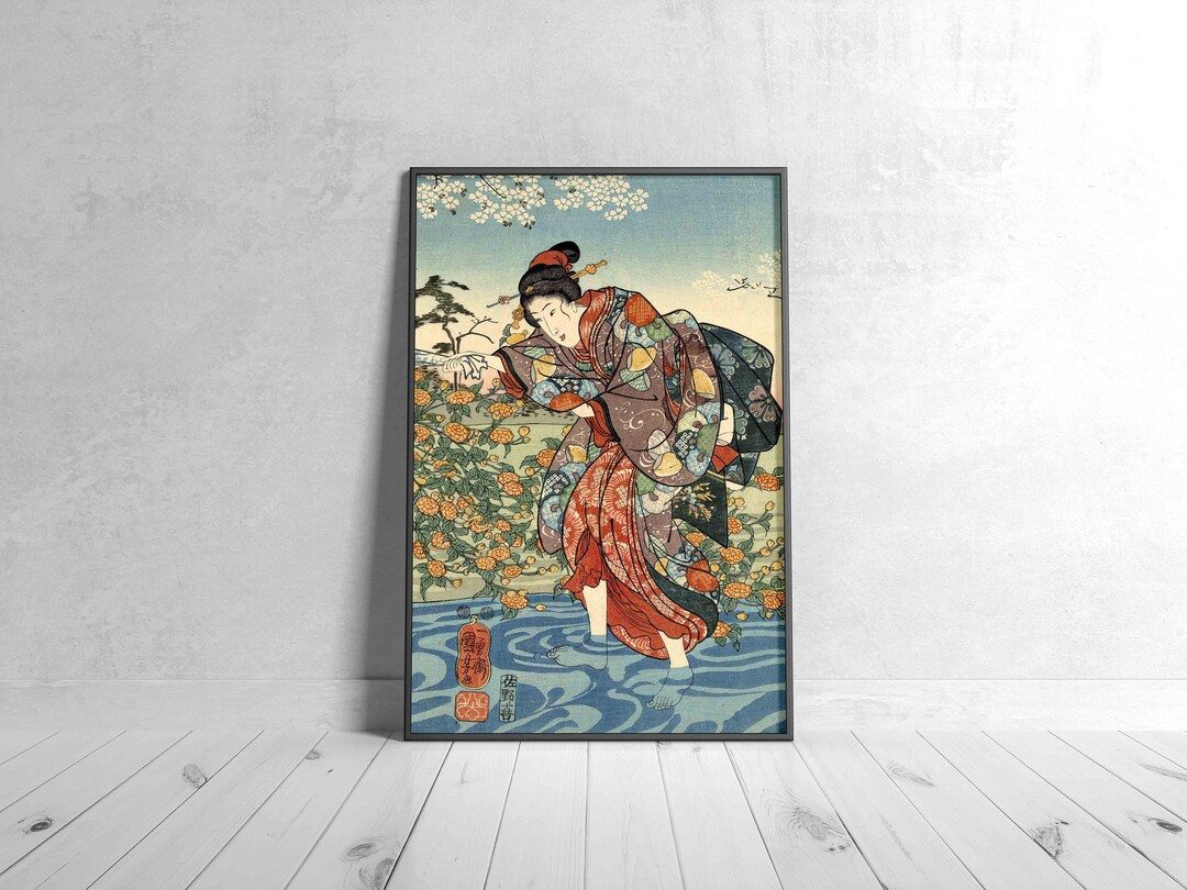 Japanese Print, the Ide Tama River by Utagawa Kuniyoshi, Vintage ...