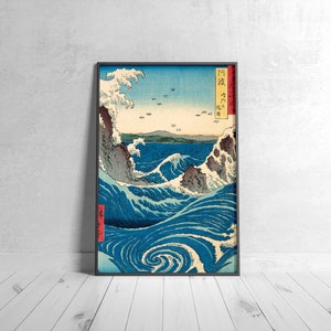 Póster japones, Naruto Whirlpool por Utagawa Hiroshige, Cartel japonés vintage, Ukiyo-e, Arte de pared, Idea de regalo, Mar, Ola, Paisaje