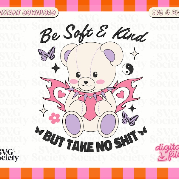 Y2K Teddy Bear SVG, Retro Character Svg, Mental Health Svg, Motivational Svg, Be Kind Svg, Retro Svg, Y2K, Teddy Bear SVG, Commercial Use