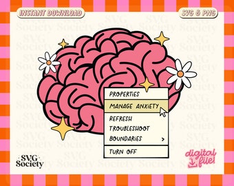 Cute Brain Mental Health SVG PNG Design for T-Shirts, Mugs, Stickers, and Tote Bags - Commercial Use
