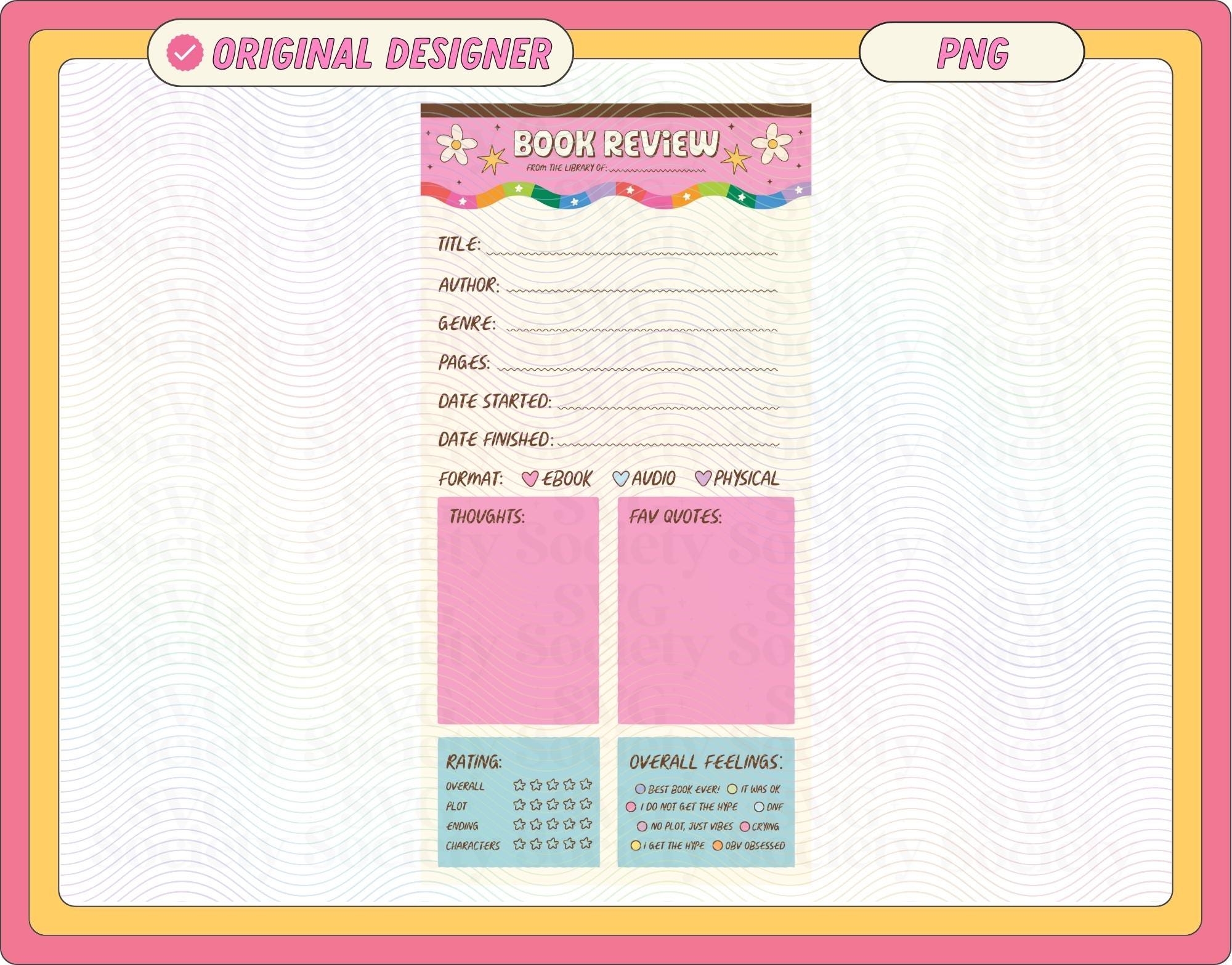 Funky Colorful Book Review Printable Notepad Design | Craft Business ...