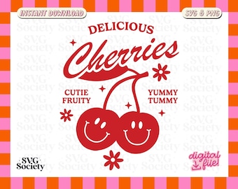 Delicious Cherries Retro Design: SVG, PNG Files (Digital Download)