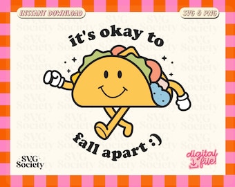 Its Okay To Fall Apart SVG, Mental Health Svg, Motivational Svg, Retro Character Svg | Cut File | Positive Svg Cricut and Silhouette