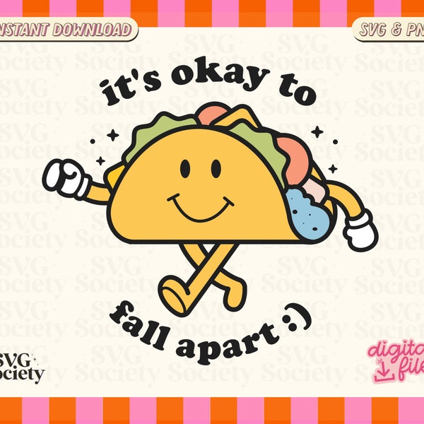 Its Okay To Fall Apart SVG, Mental Health Svg, Motivational Svg, Retro Character Svg | Cut File | Positive Svg Cricut and Silhouette