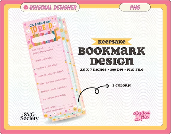 It's A Great Day To Read Keepsake Bookmark Design, PNG File, Cute Creative Bookish Printable Bookmark Design for Commercial Use