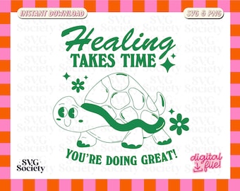 Healing Turtle SVG PNG: Retro Mental Health Design (Digital Download)