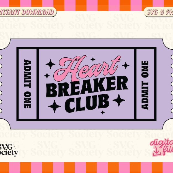 Heart Breaker Club - Lindo y moderno SVG, archivos PNG para camisetas, pegatinas, bolsos de mano, sublimación (uso comercial)