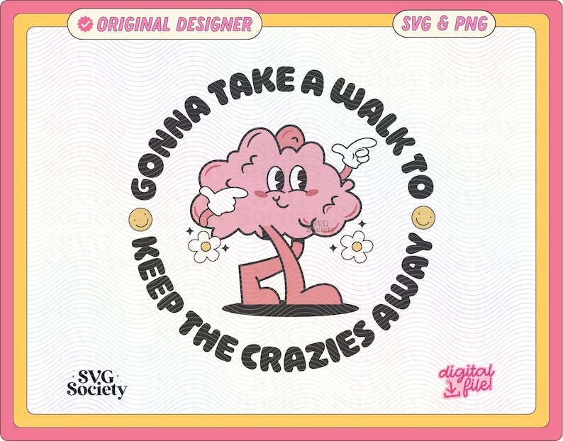 Vou dar um passeio: Design retrô de saúde mental (SVG, arquivo PNG) imagem 1