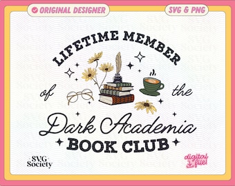 Dark Academia Book Club SVG PNG: Modny projekt książkowy (plik cyfrowy)