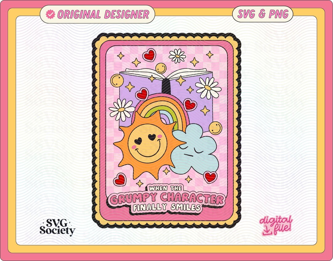 Grumpy Character Smiles SVG PNG: Bookish Trendy Design (digital File ...