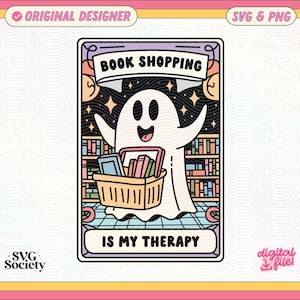 Book Shopping Ghost SVG PNG: Trendy Bookish Design (Digital File)