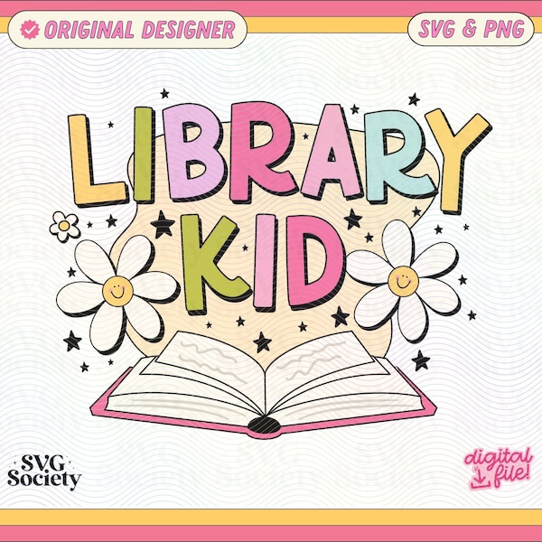 Library Kid SVG PNG File, Cute Trendy Bookish Artsy Design for Shirts, Stickers, Bookmarks, Cups, and More