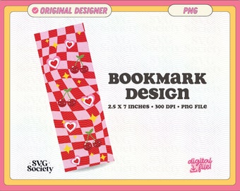 Marque-page damier cerises, fichier PNG, marque-page imprimable livresques créatifs mignon pour usage commercial