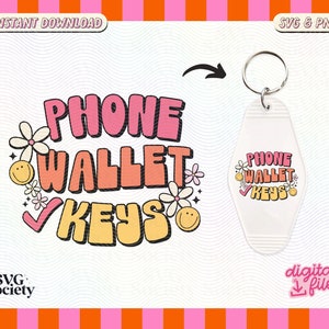Trendy Motel Keychain Design SVG y PNG File, Cute Groovy Vibes, Phone Wallet Keys - Uso comercial
