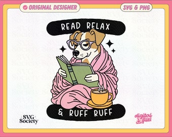 Bookish Dog SVG PNG: Pet Lover Cozy Reading Design (Digital File)