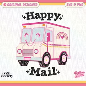 Happy Mail, SVG and PNG File, Cute Delivery Trendy Design for Stickers  - Commercial Use