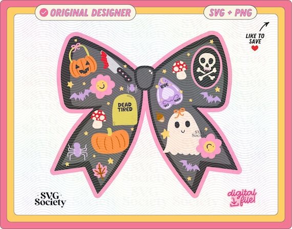 Cute Halloween Bow SVG PNG File, Cute Artsy Halloween Ribbon Theme Design for Making Stickers, Keychains, Tote Bag, Magnetic Bookmarks Etc.