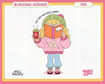 Cozy Book Reader PNG File: Trendy Bookish Design (Digital Download)