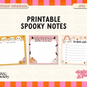 Papier do pisania na Halloween do druku, rozmiar karteczki samoprzylepnej, notatnik w kropki, pobieranie cyfrowe, upiorny, dynia, do użytku komercyjnego