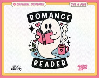 Romance Reader Ghost SVG PNG: Bookish Artsy Design (Digital File)