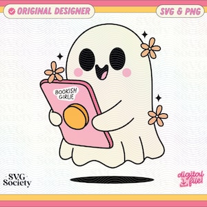 Bookish Girlie Ghost SVG PNG File: Reading Artsy Design (Digital Download)