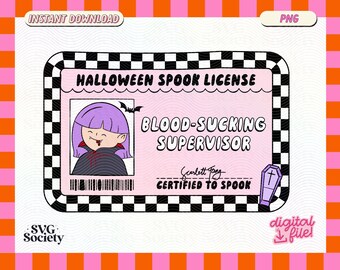 Vampire Halloween Spook License PNG File, Fun Trendy Artsy Design Perfect for Shirts, Stickers, Mugs, Tags, & More - Commercial Use