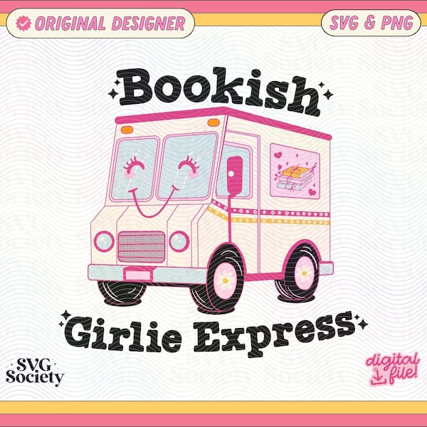 Bücherwurm Girlie Express SVG PNG Datei, süßes trendiges Bücherwurm Design für Aufkleber, grafische Tees, Lesezeichen, Tassen, Tragetaschen, Schlüsselanhänger & mehr