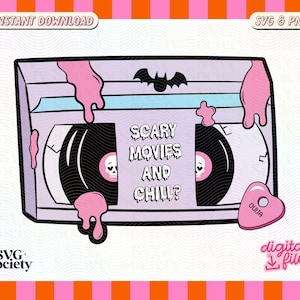 Scary Movies & Chill VHS Tape Design: Halloween SVG PNG (Digital File)