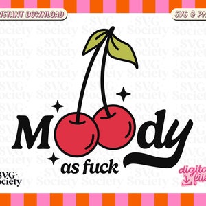 Trendy Moody AF Cherries Retro Aesthetic Design for T-shirt, Sticker, Mug, Tote Bag, Commercial Use
