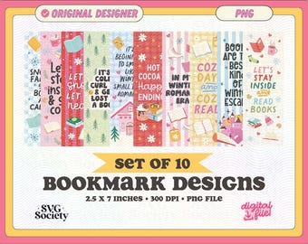Winter Bookish Bookmark Designs: Cozy Reading PNG Set (Digital Download)