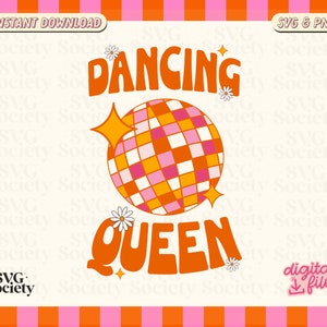 Dancing Queen Retro Disco Ball SVG PNG: 70s Hippie Cut Files (Digital Download)