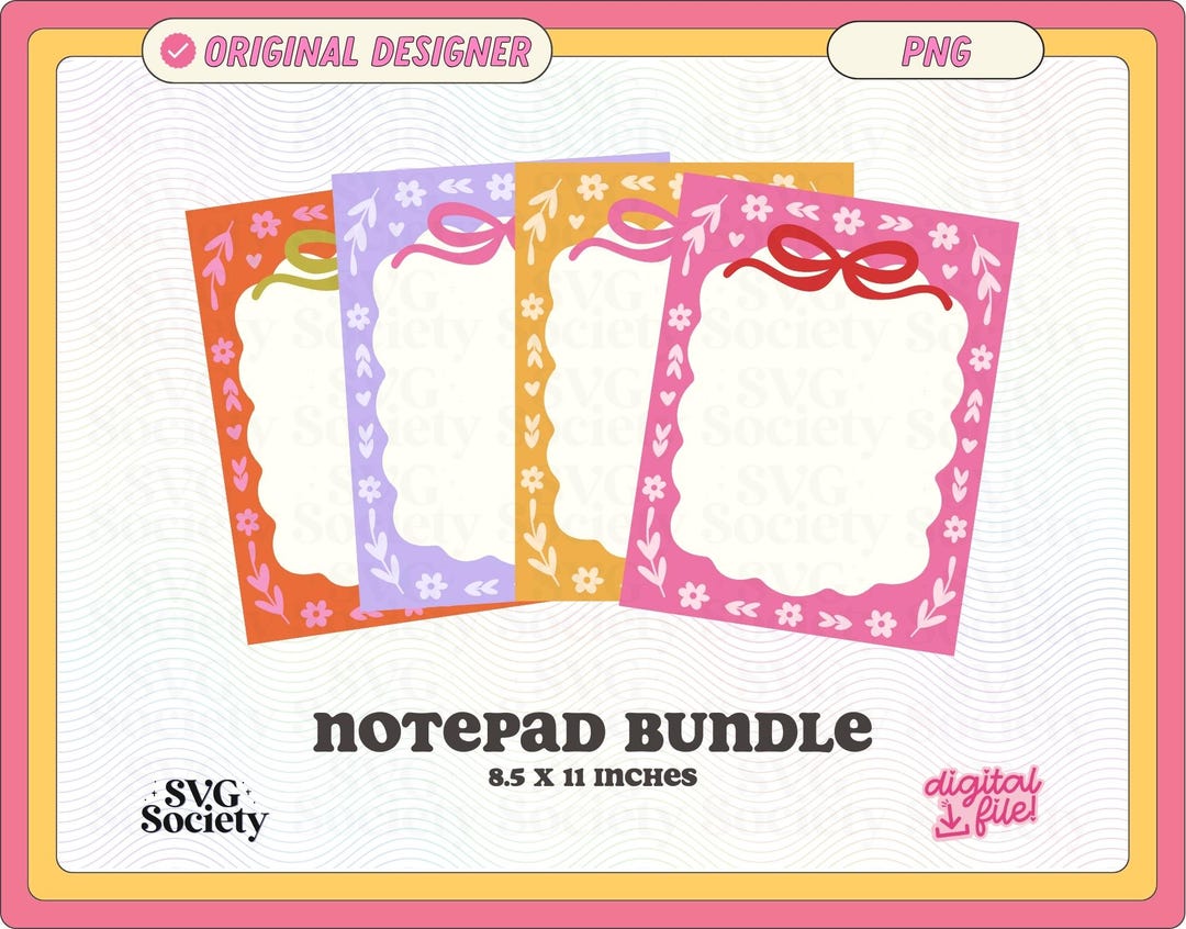 Floral Bow Printable Notepad Design Bundle | Craft Business Stationery ...