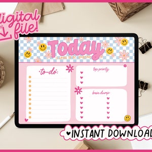 Floral Aesthetic Daily Digital Notepad, Natychmiastowe pobieranie, Notatnik, Planer dzienny, Groovy Planner, Lista rzeczy do zrobienia, Goodnotes, Notability, Codzienny