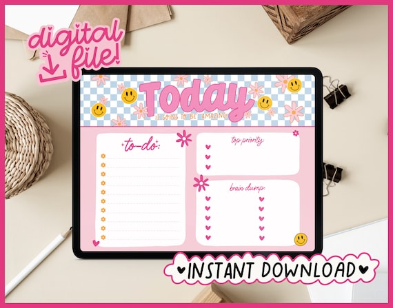Floral Groovy Daily Digital Notepad: To-Do List (PDF & PNG)