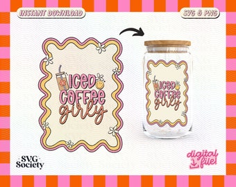 Iced Coffee Girly SVG PNG: Trendy Libbey Glass Cup Label (Digital Download)