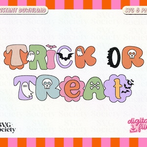 Trick Or Treat SVG PNG File, Trendy Cute Halloween Quirky Artsy Design for Shirts, Cups, Stickers, Tote bags & More - Commercial Use