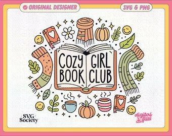 Cozy Girl Book Club SVG PNG File: Artsy Bookish Design (Digital Download)