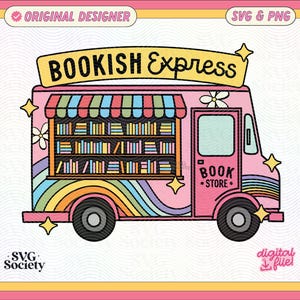 Bookish Express Bookstore SVG PNG-bestand, schattig trendy schoolsy artsy ontwerp voor stickers, shirts, bladwijzers, kopjes, draagtassen, enz.