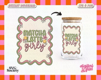 Matcha Latte Girly Design: Groovy Libbey Glass Cup Label (SVG & PNG)