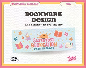 Summer Bookcation Bookmark Design, PNG File, Cute Creative Bookish Printable Bookmark Design for Commercial Use