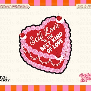 Self Love Heart Cake Design: Retro PNG SVG (Digital Download)