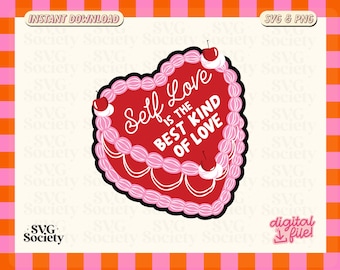 Self Love Heart Cake Design: Retro PNG SVG (Digital Download)