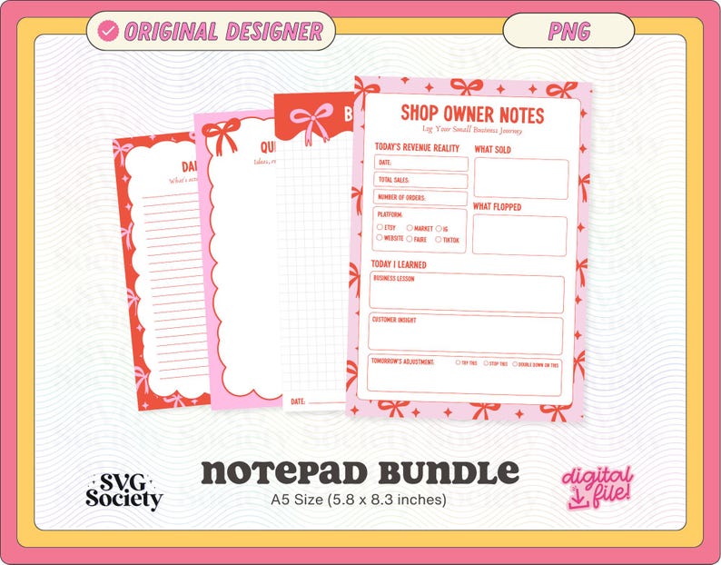 Sparknotes Owner Shop Owner Printable Notepad Design Bundle | Craft Business Stationery ...