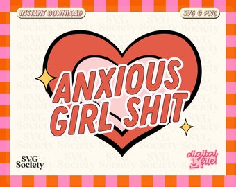 Anxious Girl Heart Retro Mental Health Design File (SVG & PNG)
