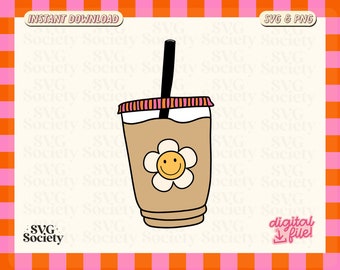 Iced Coffee PNG SVG, Iced Coffee Lover Png, Iced Coffee Illustration Png, Iced Coffee Svg, Coffee Png, Hand-drawn Png, Caffeine Png, DTF