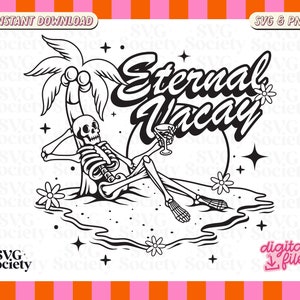 Trendy Retro Aesthetic & Funny Skeleton Summer Beach Life SVG PNG Design for T-Shirts, Mugs, Stickers, and Tote Bags - Commercial Use