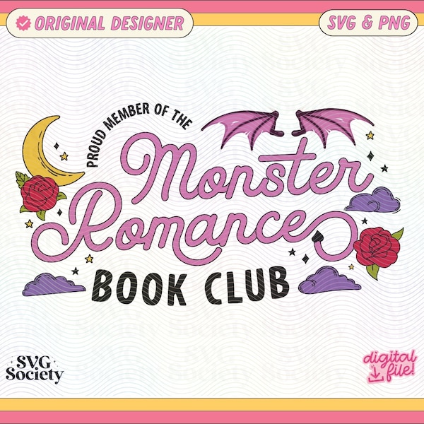 Monster Romance Book Club SVG PNG File, Cute Trendy Bookish Design for Stickers, Shirts, Bookmarks, Mugs, Tote bags, Keychains & More